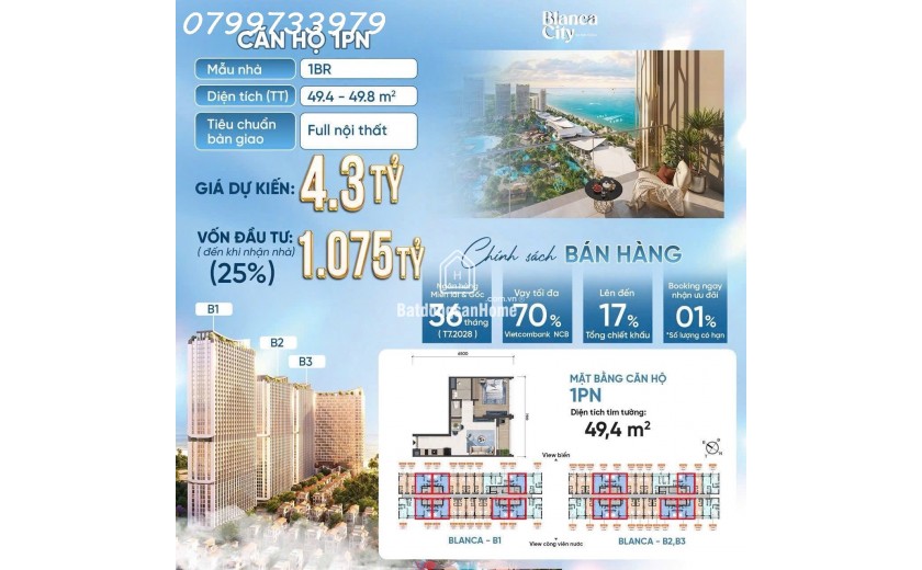 Căn hộ 5 sao biển Vũng Tàu, chỉ 700 triệu nhận nhà full nội thất 0799733979